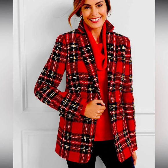 Talbots Snowstorm Wool Plaid Blazer - Size 16P - Picture 1 of 11